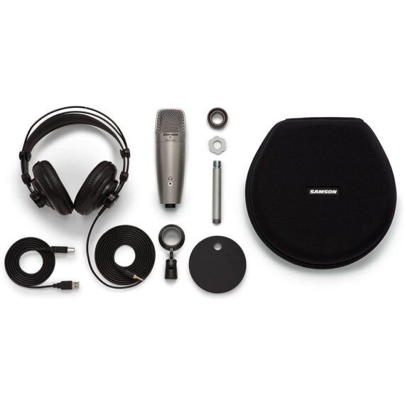 Samson C01U Pro - Pack de grabación con Micrófono de estudio USB, auriculares y software